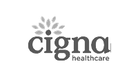 Cigna Healthcare logo featuring the word "cigna" in lowercase letters with a stylized tree above and the phrase "Grow With Me Pediatrics" alongside "healthcare" in smaller text below.